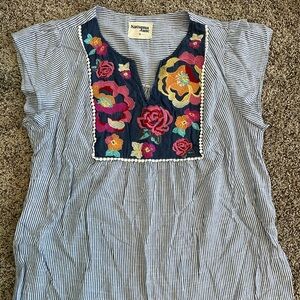 Savanna Jane - Women's - Floral Embroidered Top - Navy Blue - Size 1X